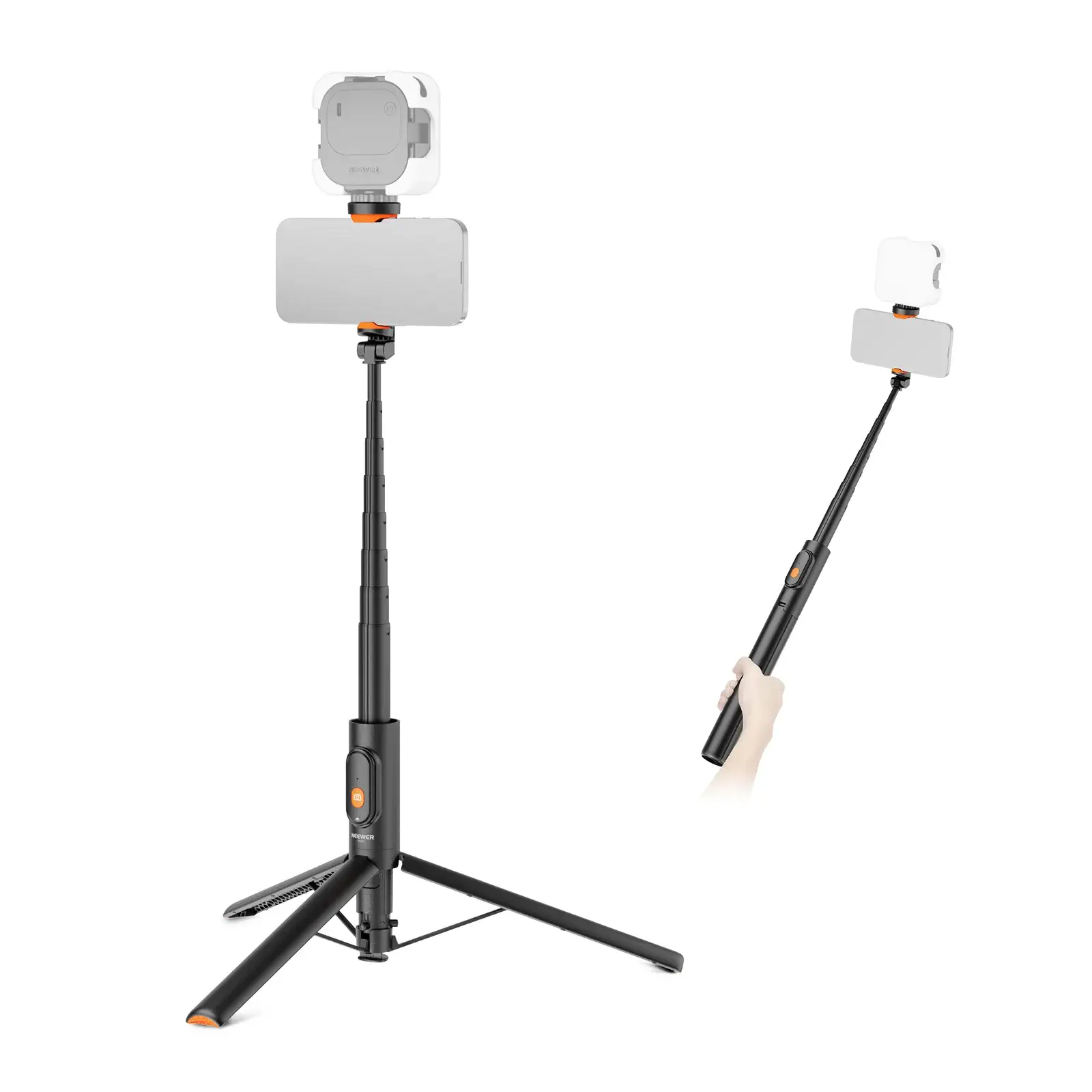 NEEWER BASICS PA992 57.9 inch quick release selfie stick tripod extended on white background