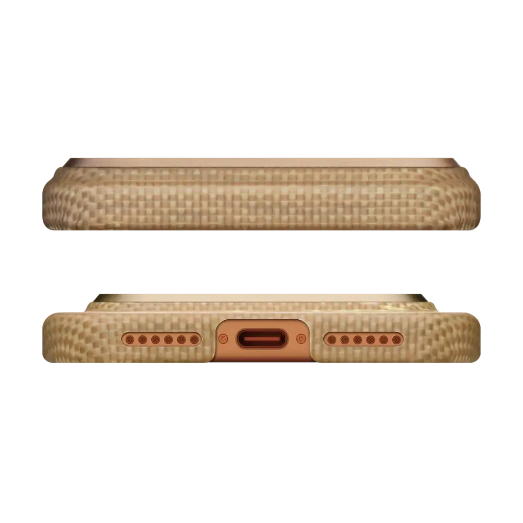 iPhone 17 ProMax in elegant gold Pitaka Golden Glint ultra slim protective case showcasing premium design