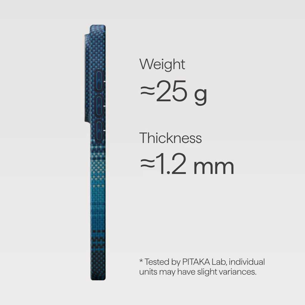 S26 Plus Pitaka Aaron Button Ultra Slim Case in Moonrise colorway showing sleek edge design and premium finish