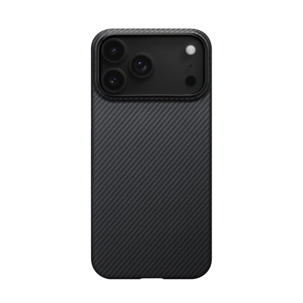 iPhone 17 ProMax in sleek black Pitaka ultra slim case showing minimalist design and premium protection
