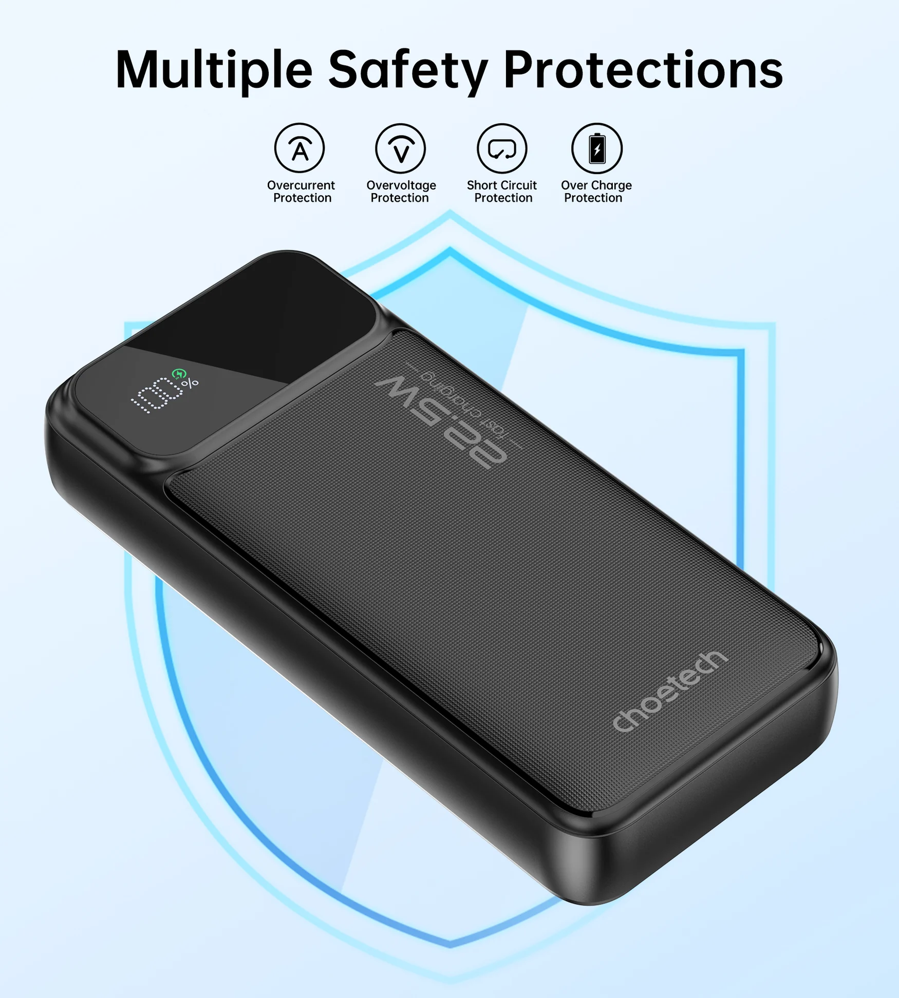 Choetech 20000mAh Power Bank 22.5W USB-C + Dual USB-A, Black- B729 - Image 5