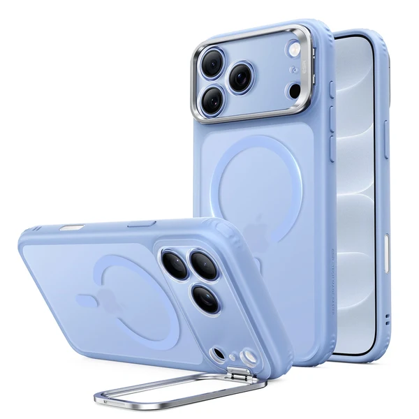 iPhone 18 Pro ESR Hybrid Magnetic Case with Stash Stand Frosted Misty Blue
