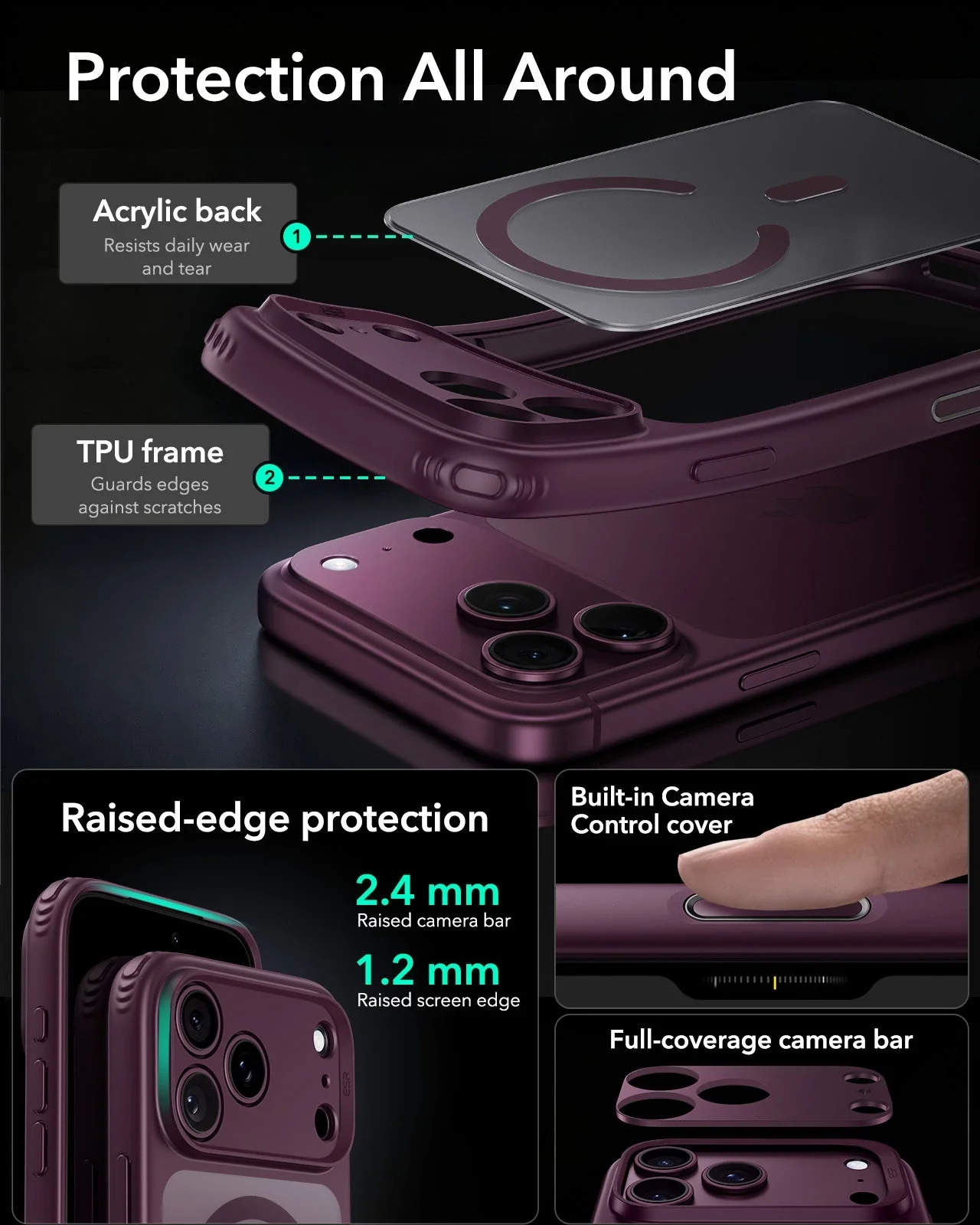 iPhone 17 ProMax ESR Hybrid Magnetic Case Frosted Deep Burgundy - Image 4