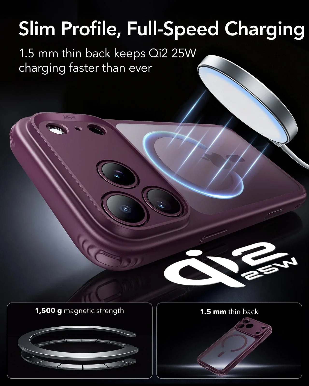 iPhone 17 ProMax ESR Hybrid Magnetic Case Frosted Deep Burgundy - Image 3