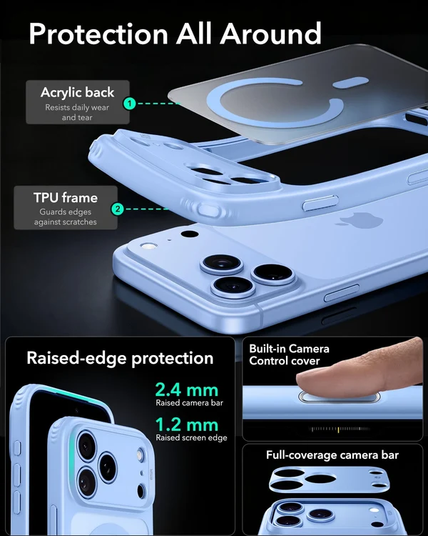 iPhone 17 ProMax ESR Hybrid Magnetic Case Frosted Misty Blue - Image 3