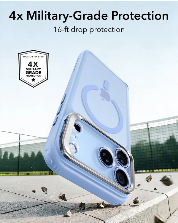 iPhone 18 Pro ESR Hybrid Magnetic Case with Stash Stand Frosted Misty Blue - Image 4