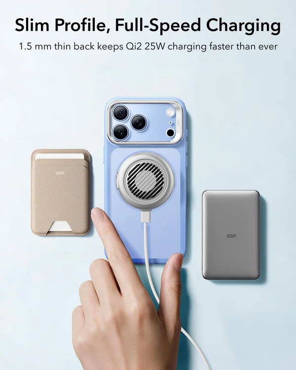 iPhone 18 Pro ESR Hybrid Magnetic Case with Stash Stand Frosted Misty Blue - Image 2