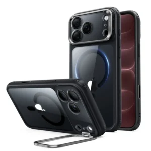 iPhone 18 Pro ESR Hybrid Magnetic Case with Stash Stand Clear Black